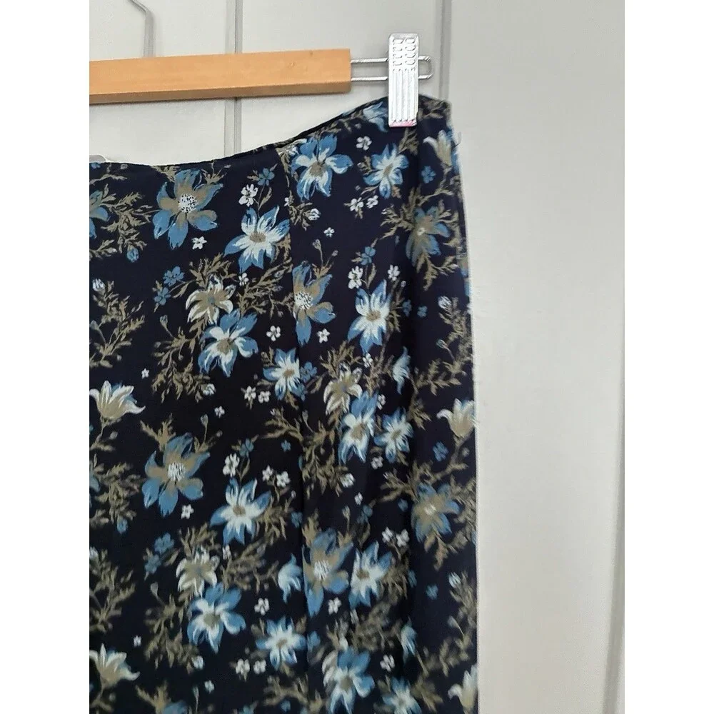 Free People Femme Edge Maxi Skirt 12 Ink Blue Floral Sheer Flowy Wrap Side Tie